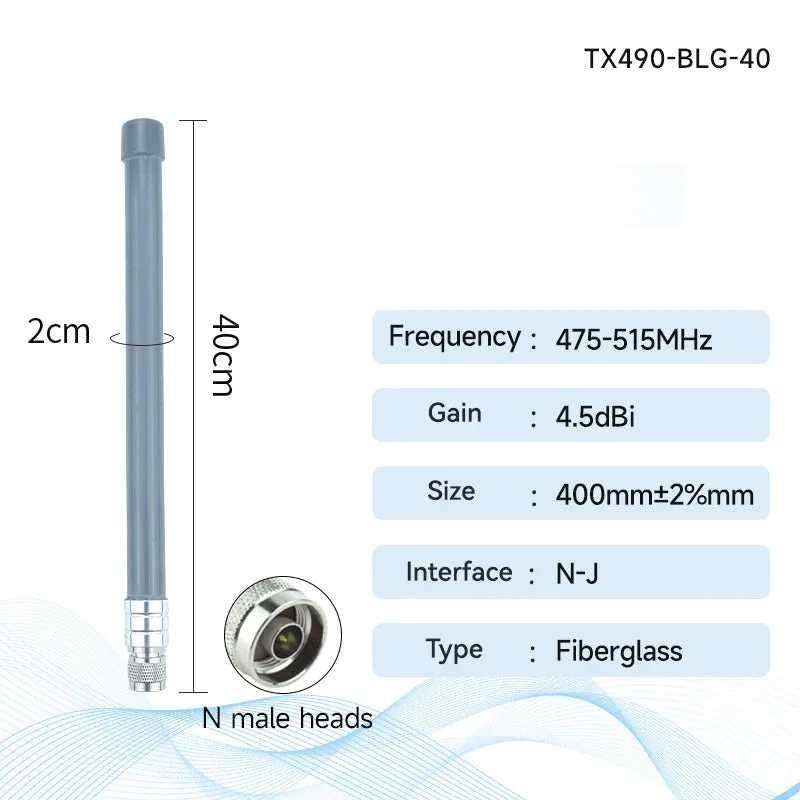 470MHZ/490MHZ/868 MHZ /915MHZ Fiberglass Series Omnidirectional Antenna N-J N-Male Interface CDEBYTE Fiberglass Long Distance TX470-BLG-40