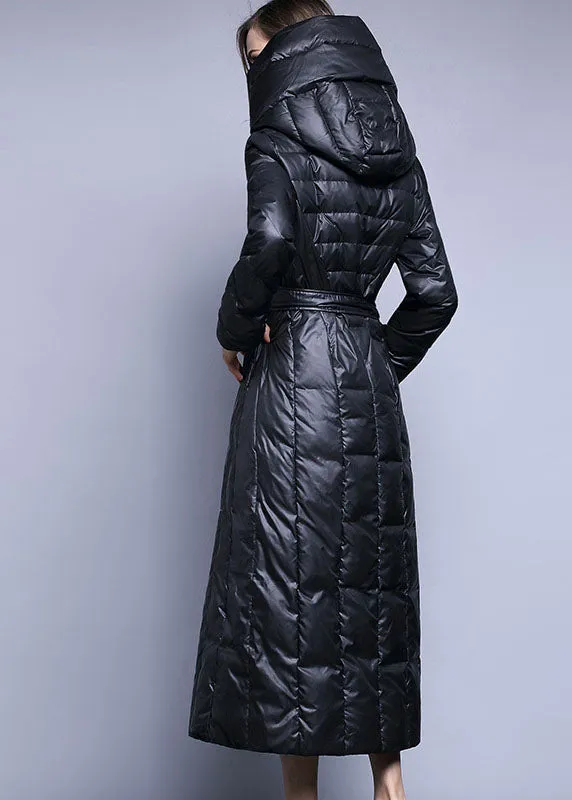 Black fashion Pockets Thick slim fit Winter lengthen Duck Down coat