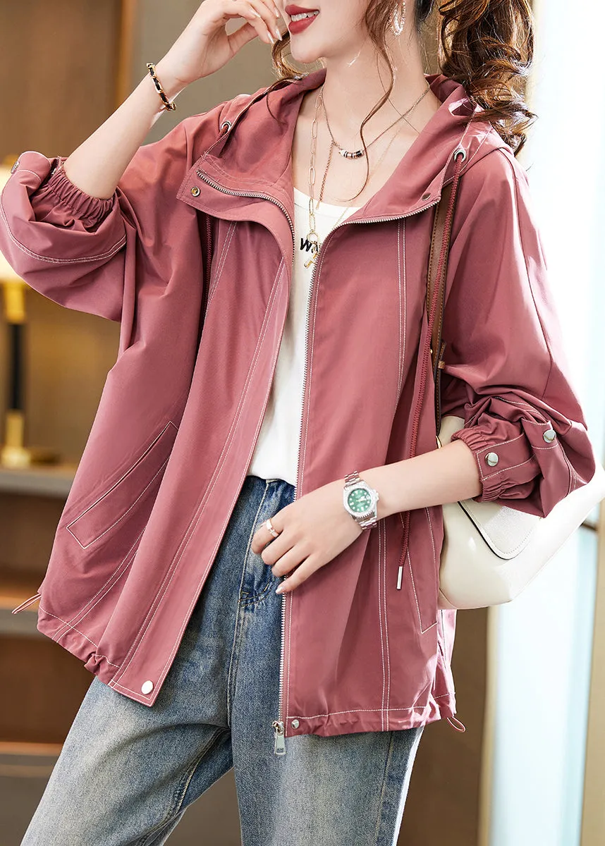 Bohemian Pink Hooded Oversized Cotton Coat Outwear Fall