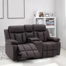 Breathable Leather Fabric Recliner Loveseat Chair with Cup Holder & Storage, Dark Brown