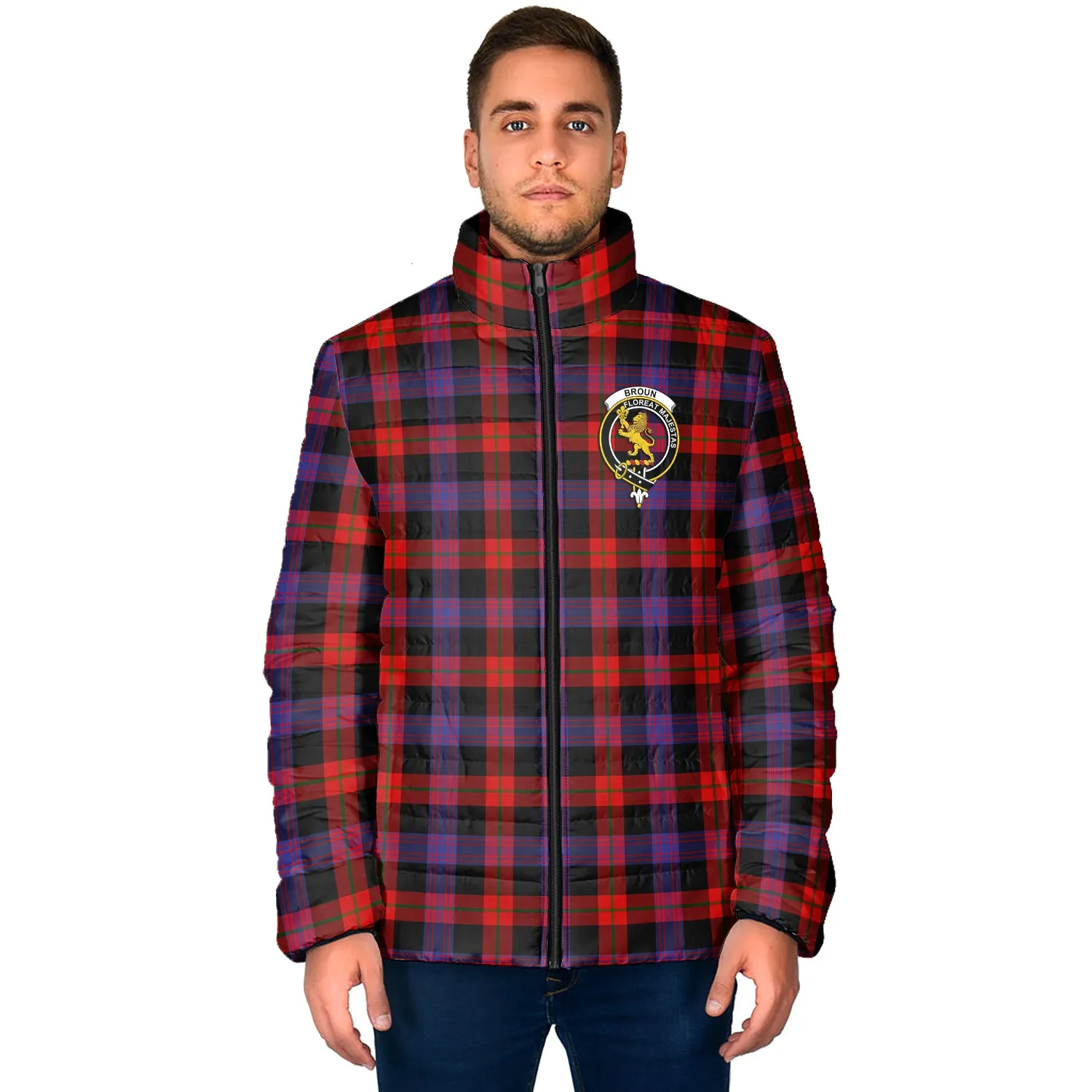 Broun Modern Tartan Padded Jacket with Family Crest