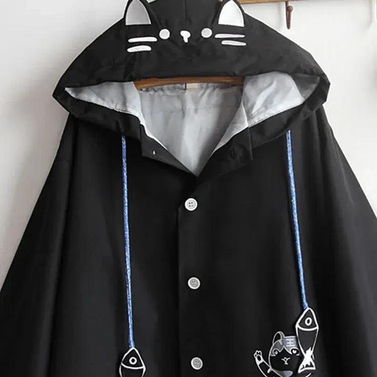 Cartoon Fox Mask Kitty Fish Drawstring Hoodie Coat