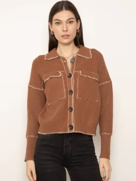 Casey Whipstitch Sweater Jacket - Saddle Brown