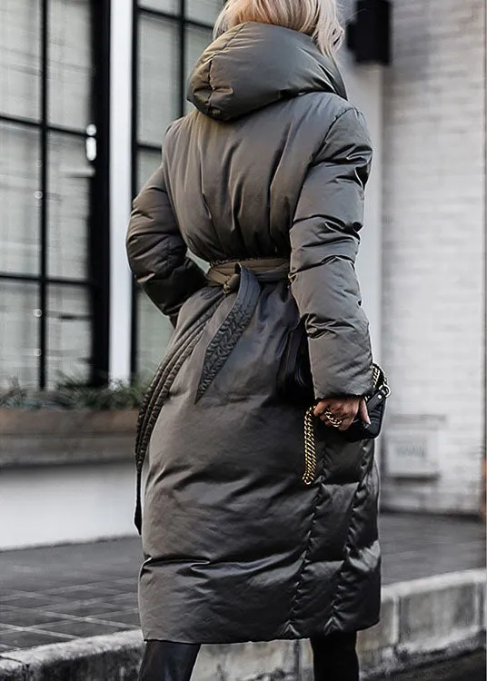 Casual Green Loose Thick tie waist Winter Duck Down coat