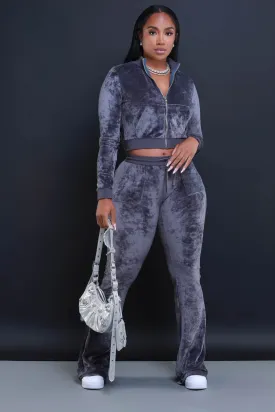 Catch An Opp Velvet Jogger Set - Gray