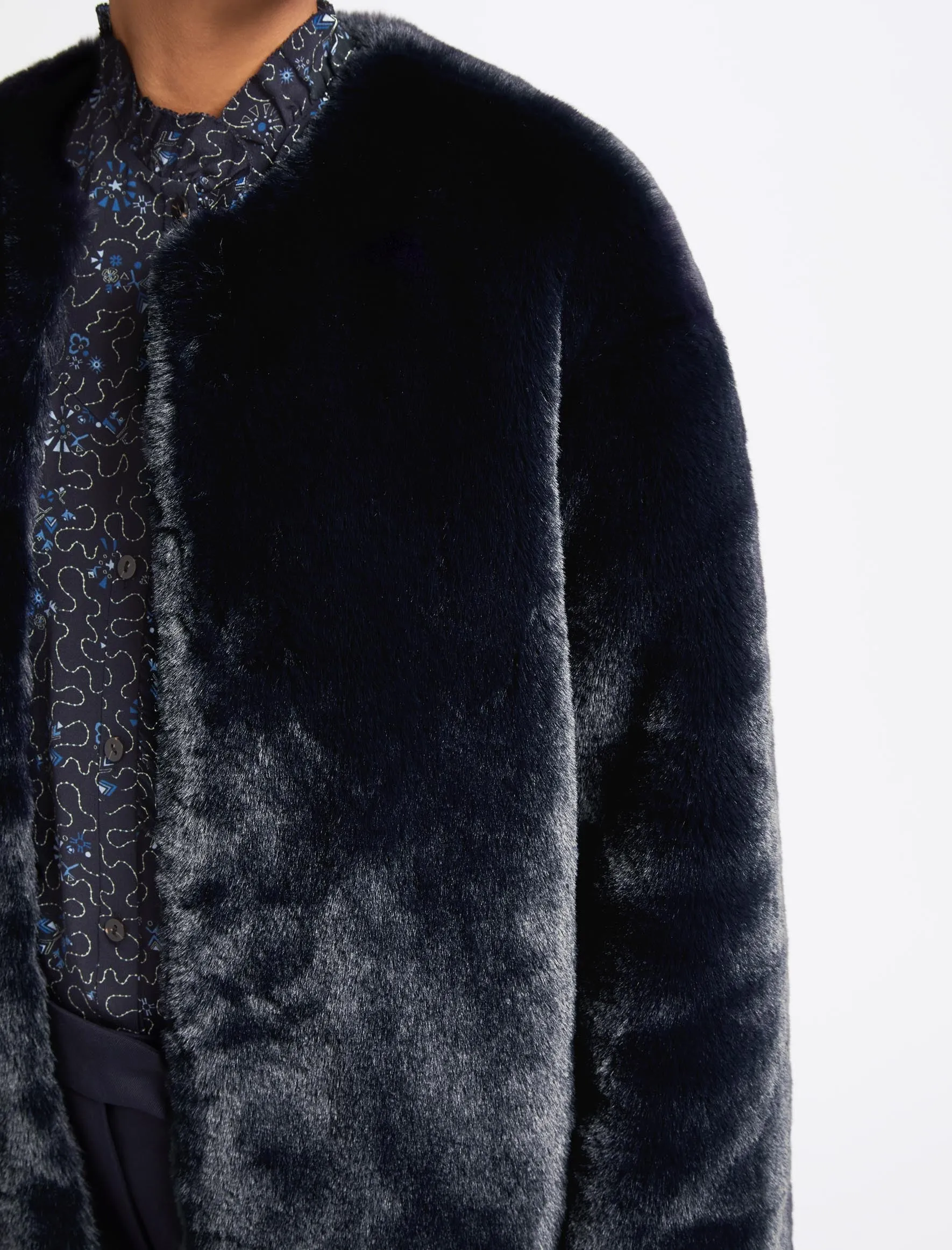 Christie Faux Fur Coat - Navy