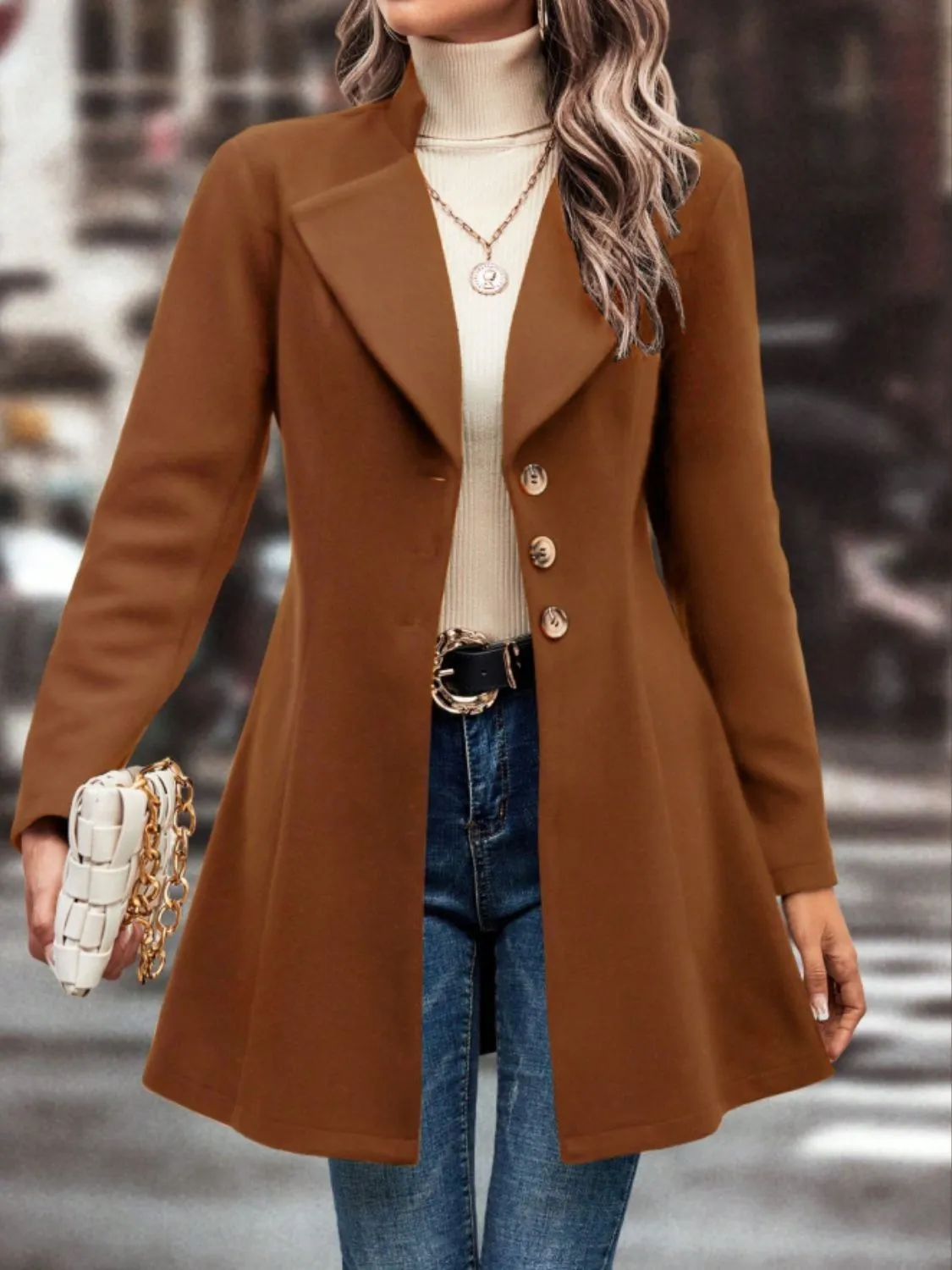 Collared Neck Button Up Long Sleeve Coat | Winter Fashion | Winter Coat