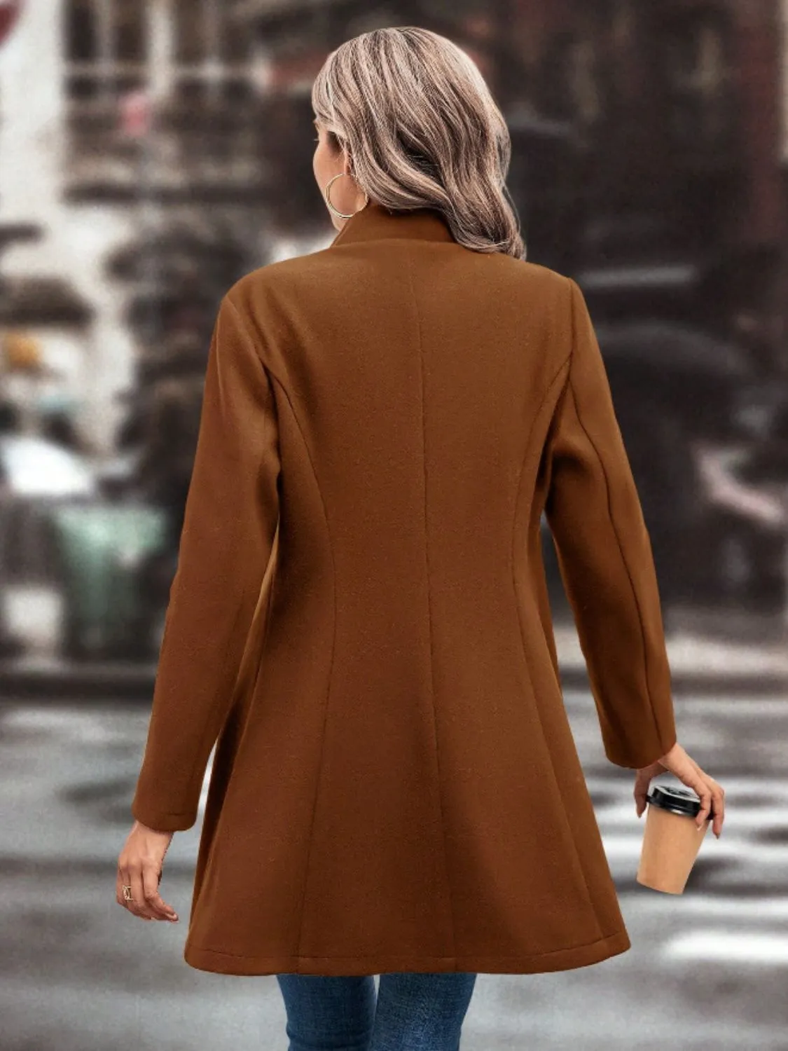 Collared Neck Button Up Long Sleeve Coat | Winter Fashion | Winter Coat