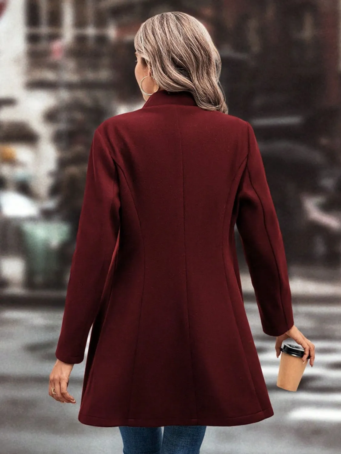 Collared Neck Button Up Long Sleeve Coat | Winter Fashion | Winter Coat