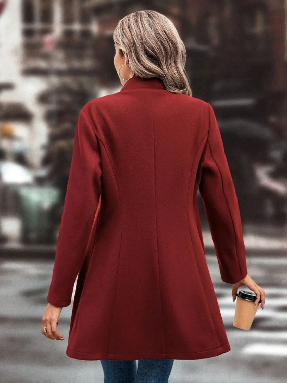 Collared Neck Button Up Long Sleeve Coat | Winter Fashion | Winter Coat