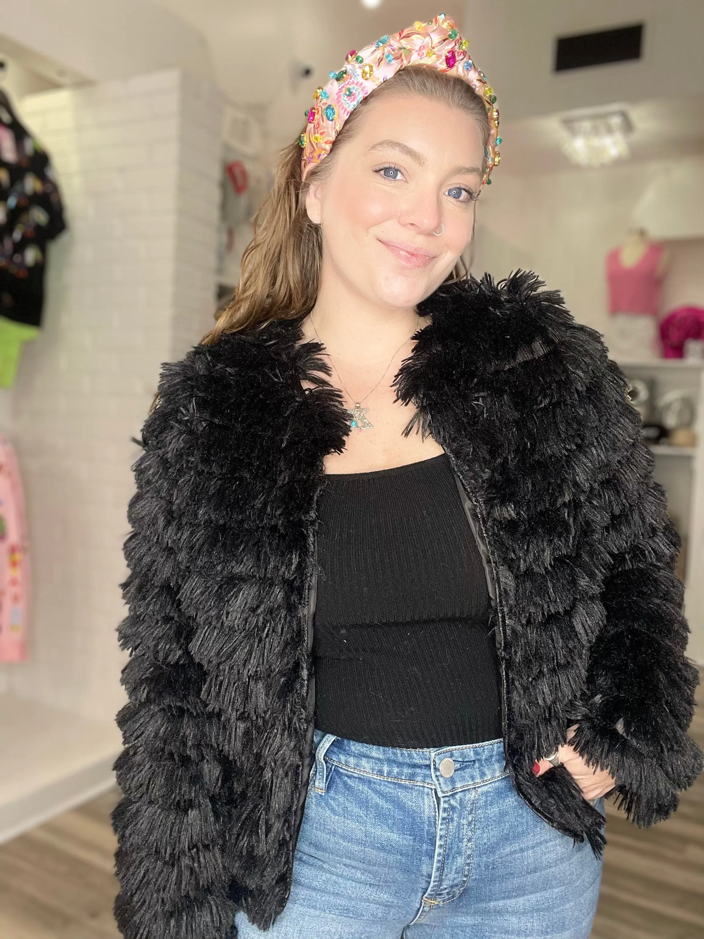 Cora Faux Fur Jacket Black