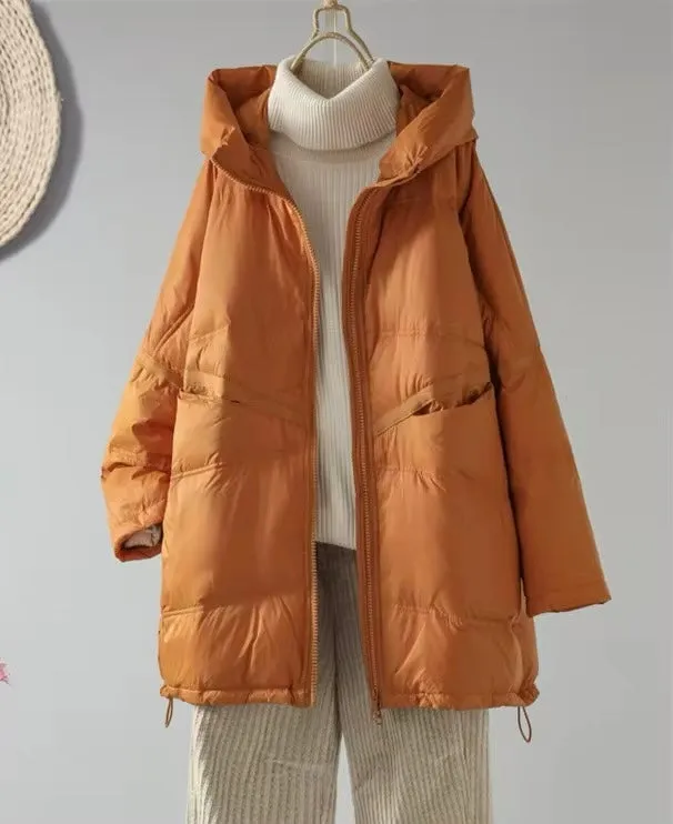 Cozy Women's Duck Down Jacket with Hood - Stay Warm in Style. Oversized Plus Size