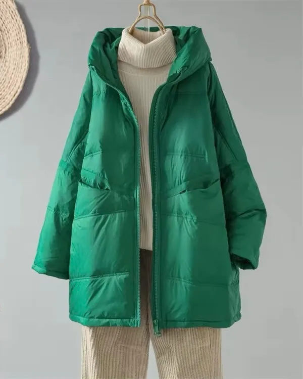 Cozy Women's Duck Down Jacket with Hood - Stay Warm in Style. Oversized Plus Size