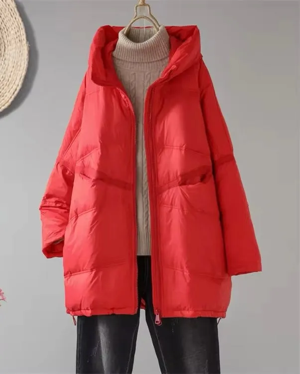 Cozy Women's Duck Down Jacket with Hood - Stay Warm in Style. Oversized Plus Size