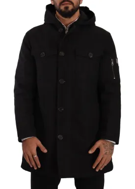 Dolce & Gabbana Black Denim Hooded Parka Coat Winter Jacket