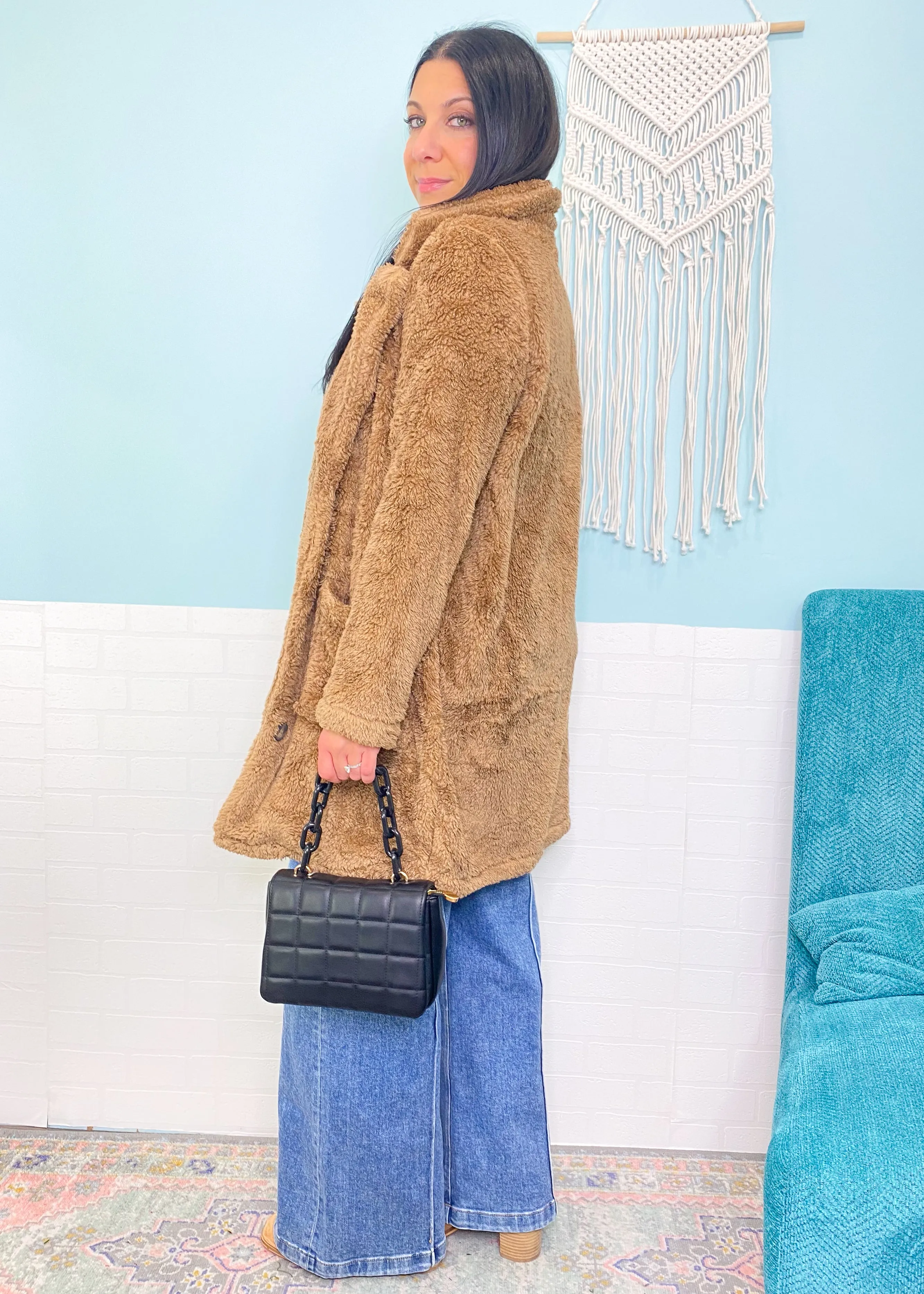 *DOORBUSTER* 'Cody' Notched Collar Camel Sherpa Coat