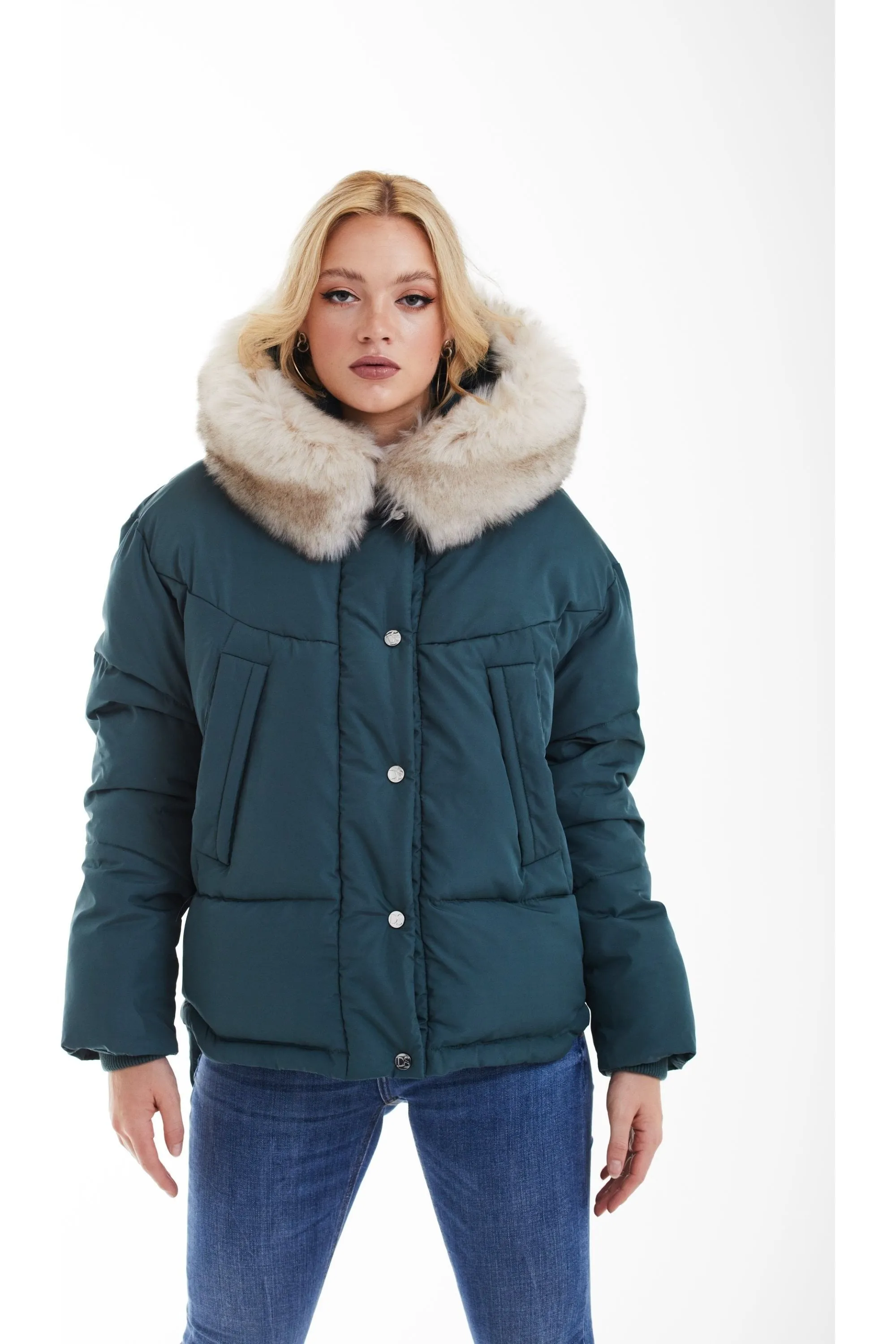 Double Second Teal Oversized Dip Back Puffer