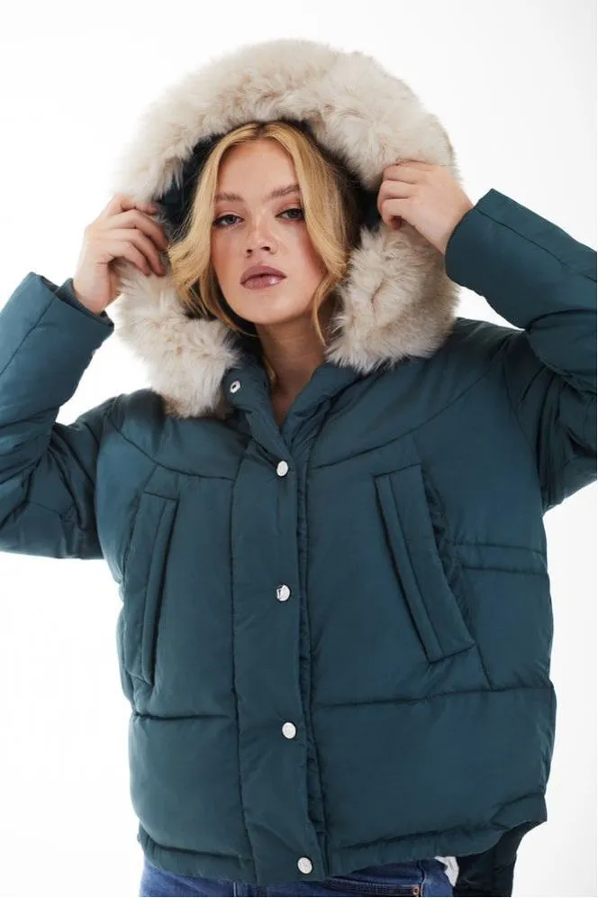 Double Second Teal Oversized Dip Back Puffer