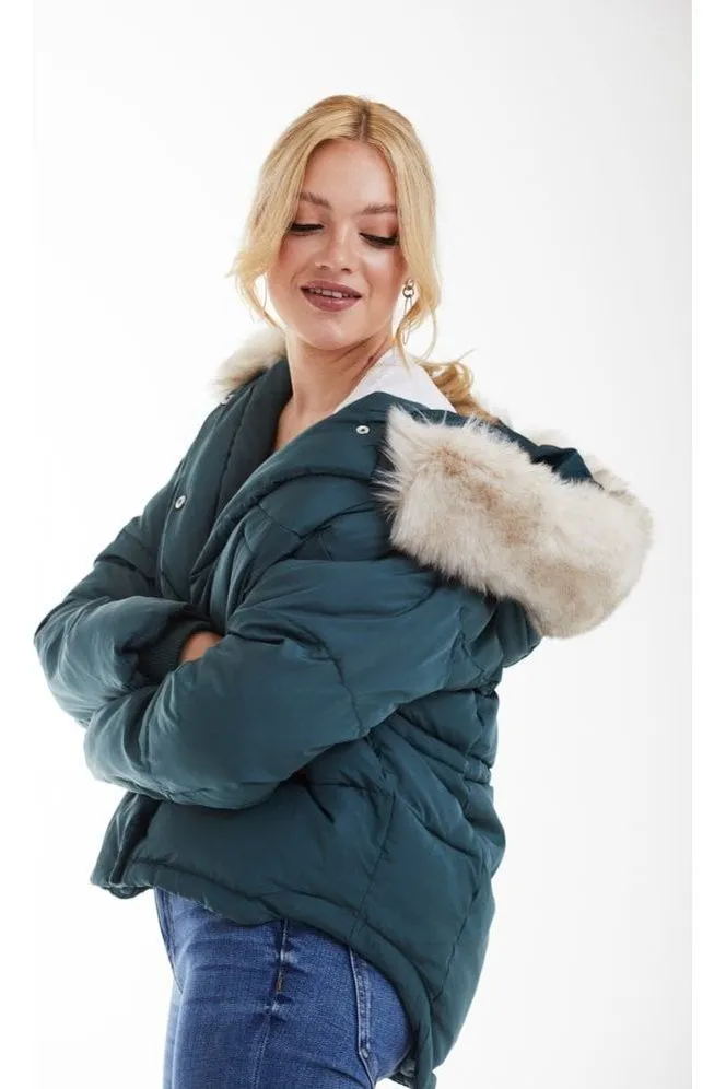 Double Second Teal Oversized Dip Back Puffer