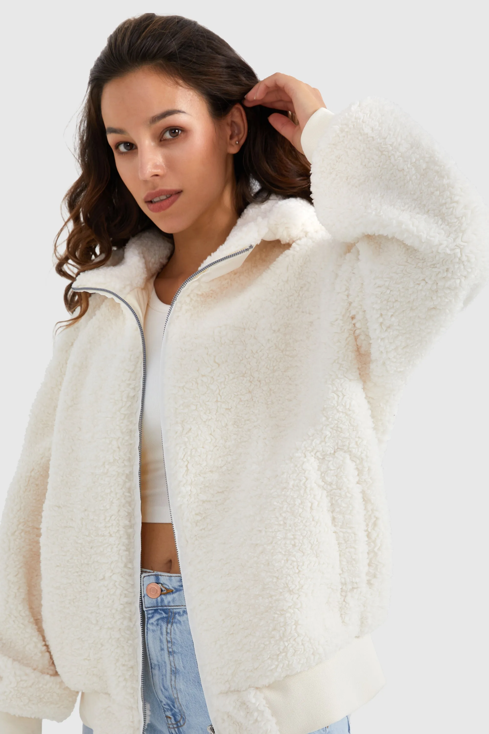 Full-Zip Oversized Sherpa Fleece Jacket