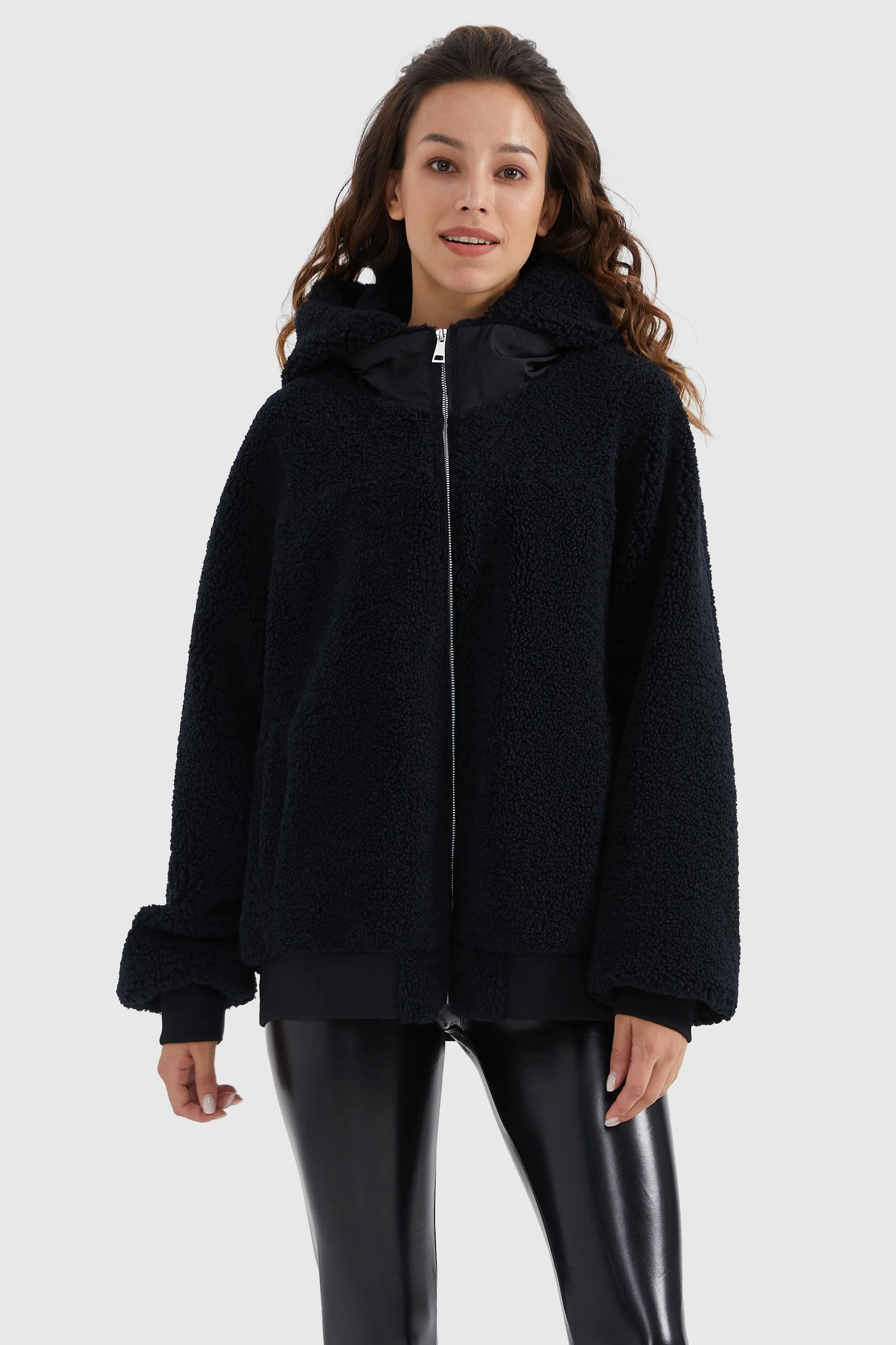 Full-Zip Oversized Sherpa Fleece Jacket