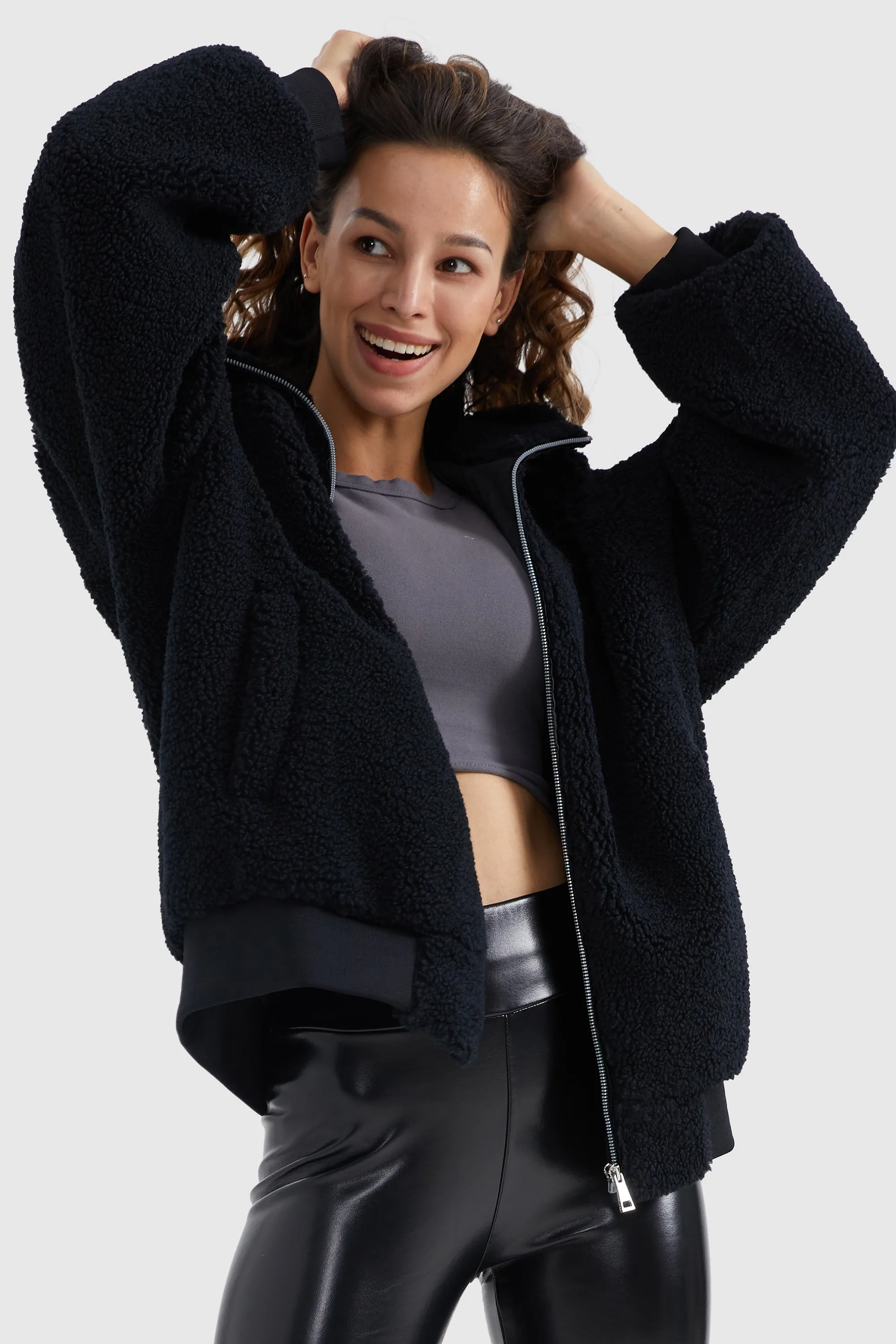 Full-Zip Oversized Sherpa Fleece Jacket