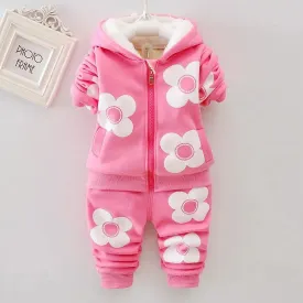 Girls Flower Thick Autumn Winter Hoody Jacket Pants Set*