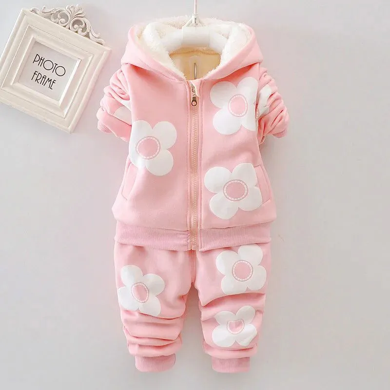 Girls Flower Thick Autumn Winter Hoody Jacket Pants Set*