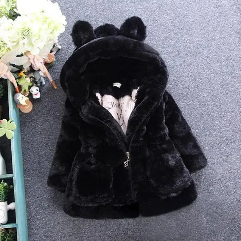 Girls Winter Coat Faux Fur Hooded Jacket Outerwear*