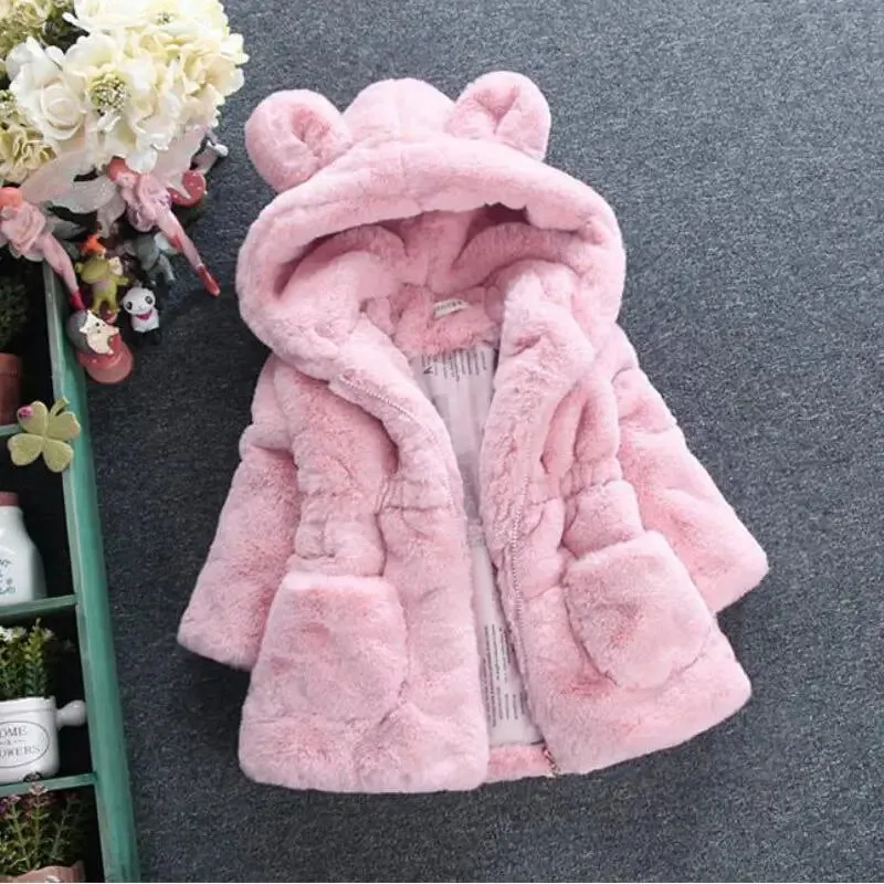 Girls Winter Coat Faux Fur Hooded Jacket Outerwear*