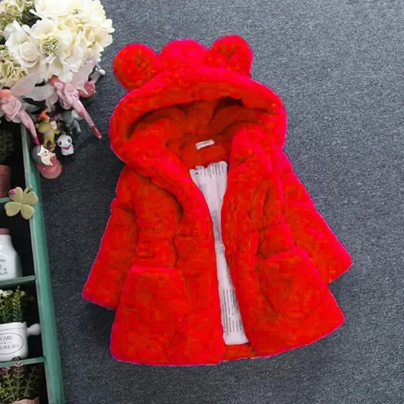 Girls Winter Coat Faux Fur Hooded Jacket Outerwear*