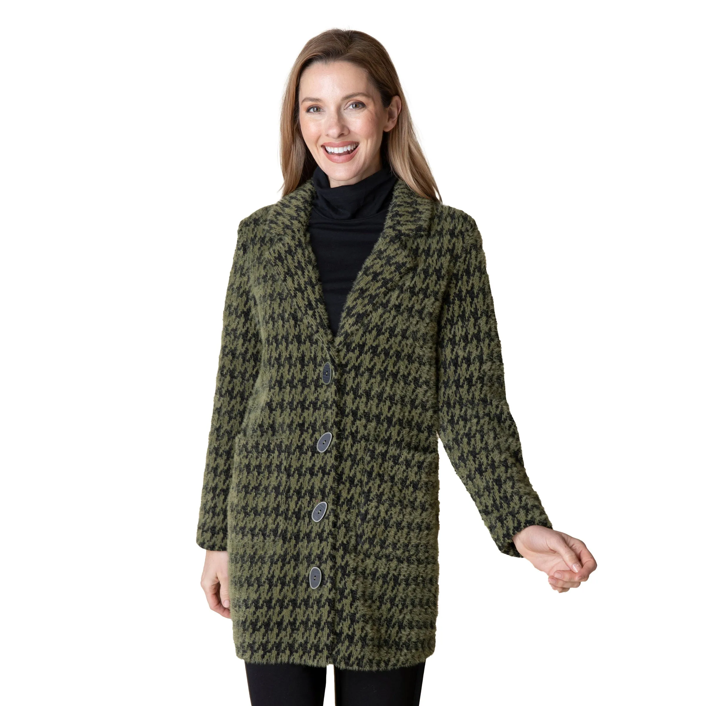 Habitat Chenille Houndstooth Car Coat in Olive - 49345-OLV