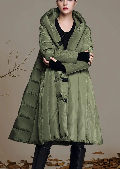 Handmade Army Green hooded Casual Winter Duck Down coat