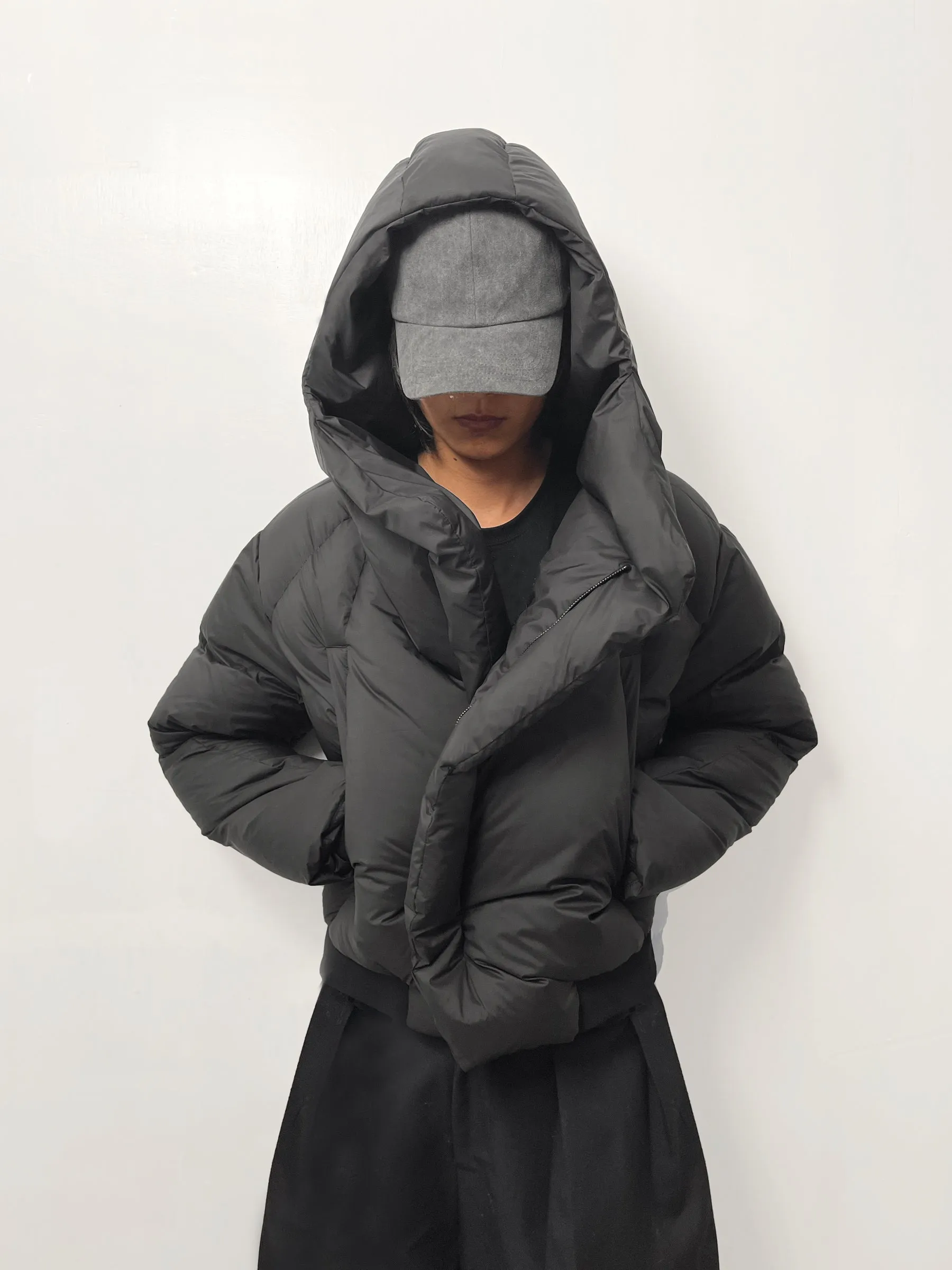 High collar hooded down jacket