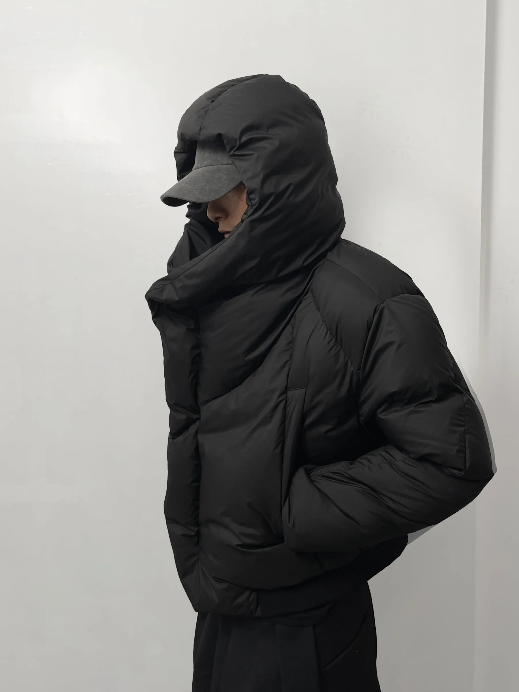 High collar hooded down jacket