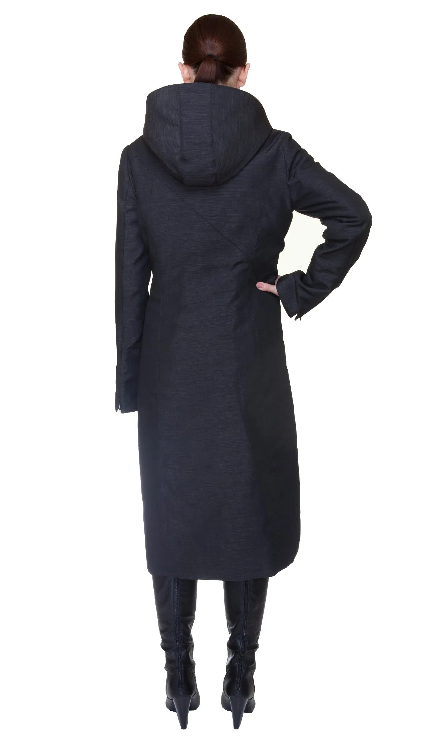 Hooded Mock Neck Zip Maxi Coat w/ Zip Off Hood and Thinsulate Quilted Liner /Nylon