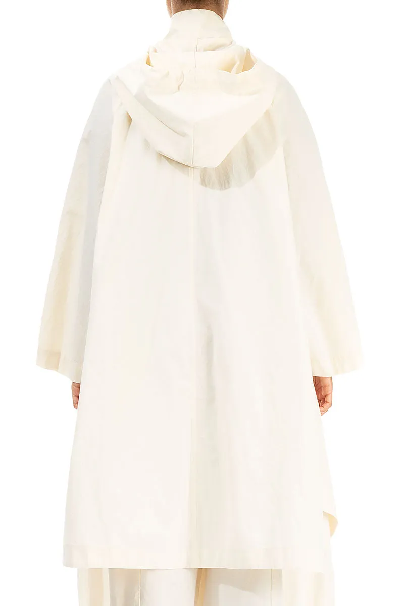 Hooded Oversized Off White Cotton Coat