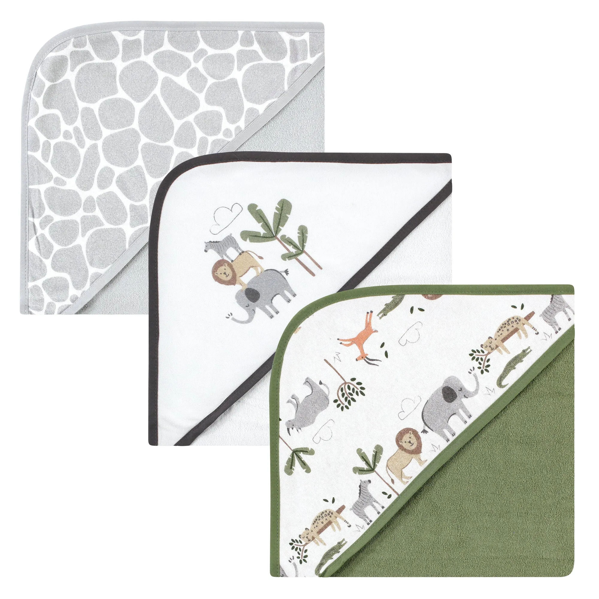 Hudson Baby Cotton Rich Hooded Towels, Safari Life