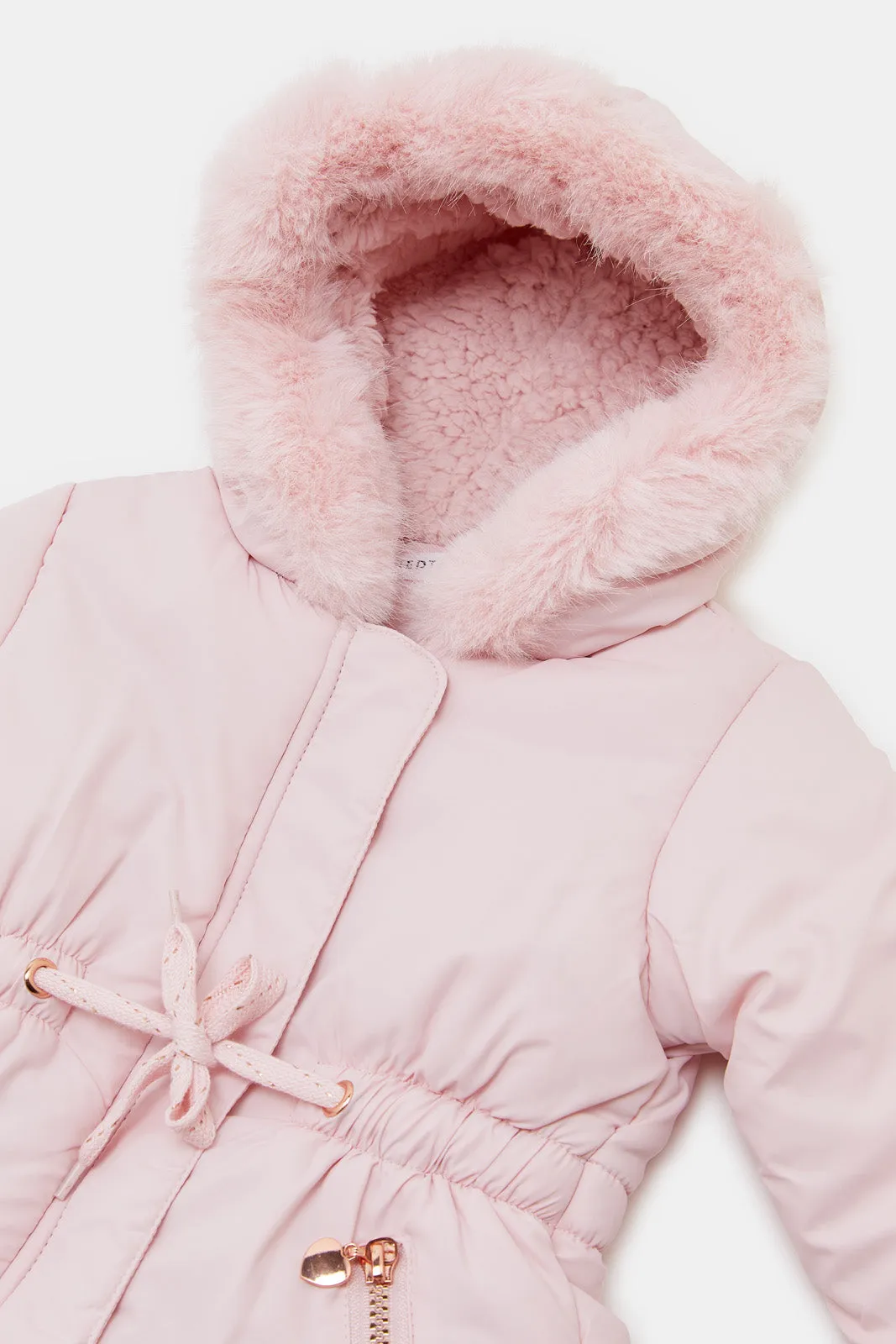 Infant Girls Pink Sherpa Coat With Knot Detail