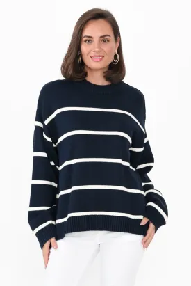 Iris Navy Stripe Cotton Knit Jumper