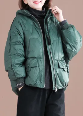 Italian Green Zip Up Oversized Hooded Duck Down Down Coat Winter