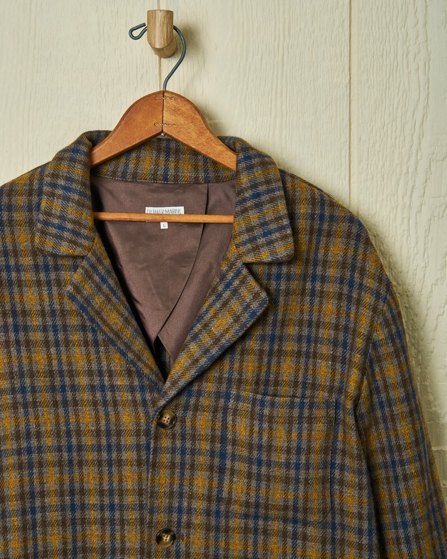 Italian Wool Loafer Jacket in Blue/Amber Gun Check