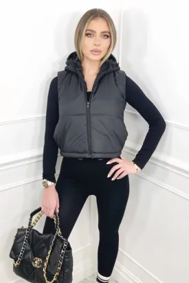 Jess black cropped hooded puffer gilet