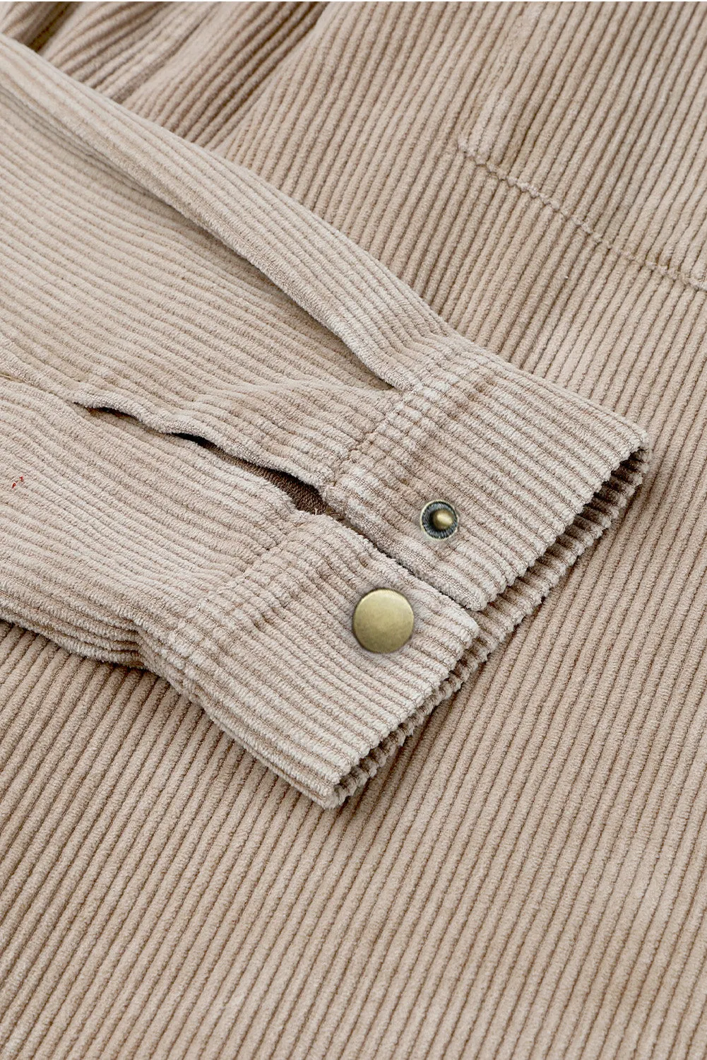 Khaki Patchwork Hooded Corduroy Shacket