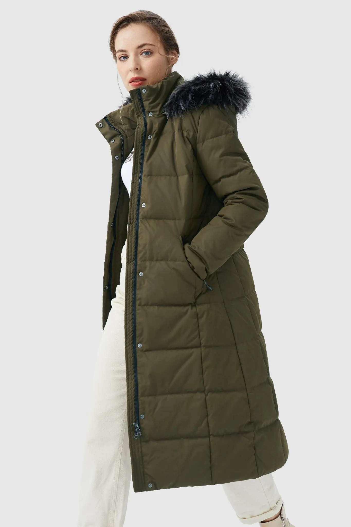 Long Puffer Faux Fur Hood Down Coat