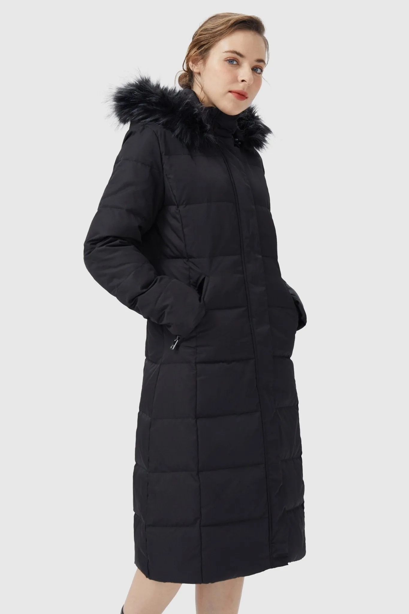 Long Puffer Faux Fur Hood Down Coat