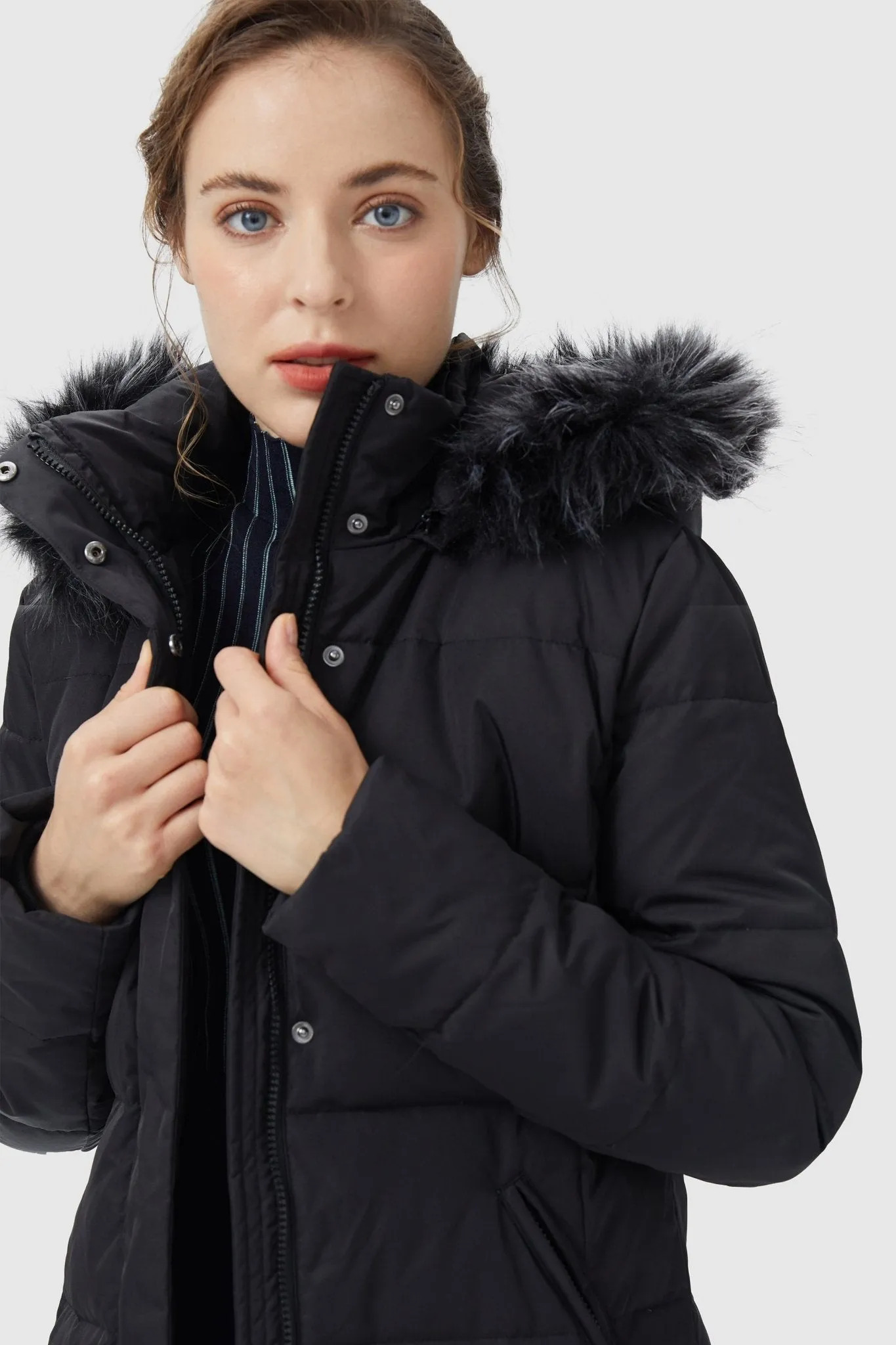 Long Puffer Faux Fur Hood Down Coat