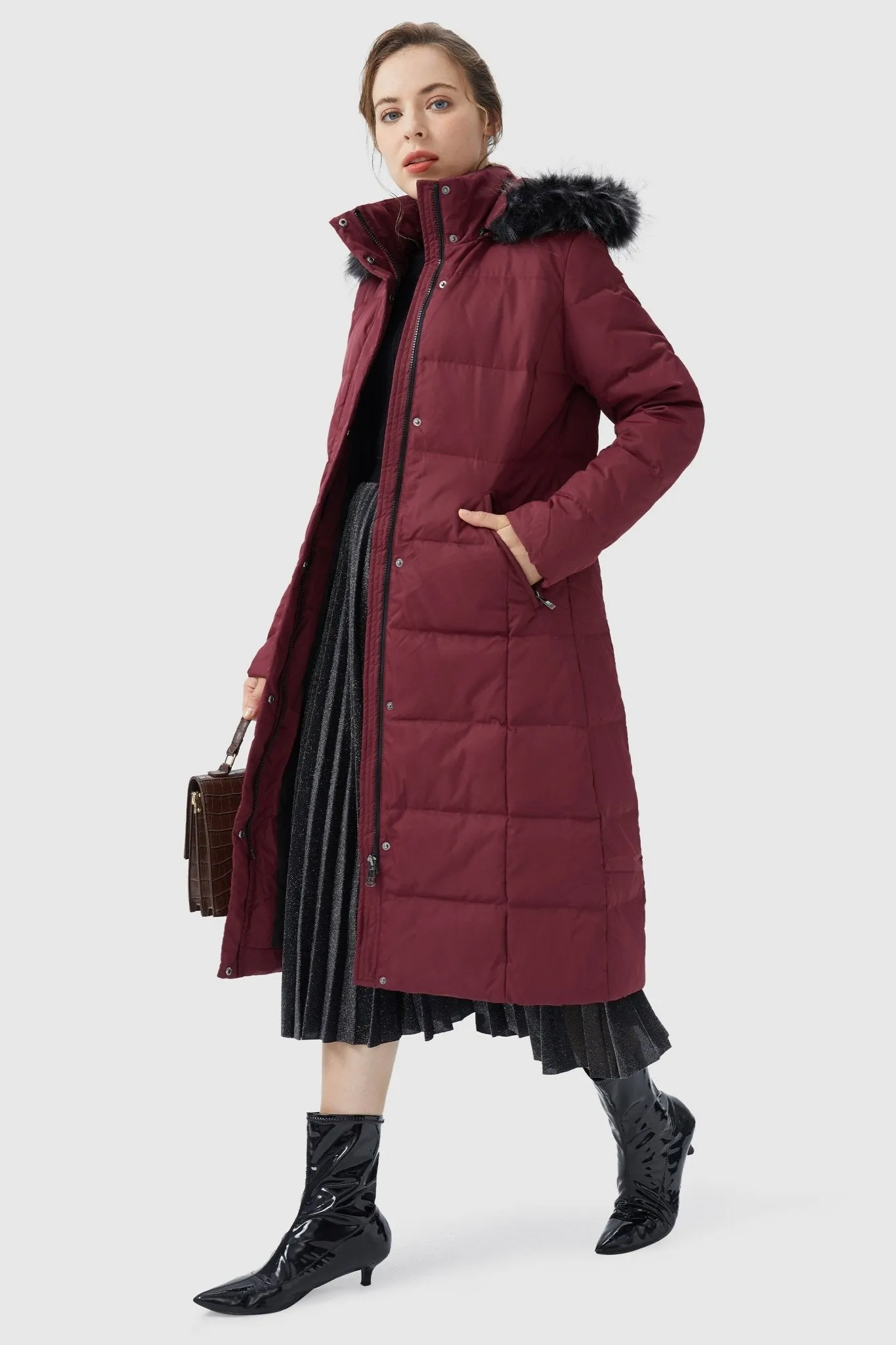 Long Puffer Faux Fur Hood Down Coat