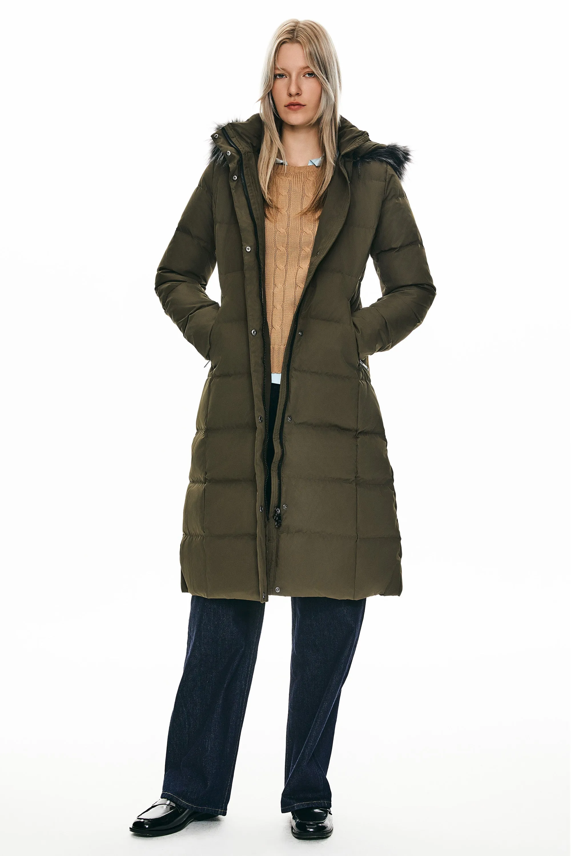 Long Puffer Faux Fur Hood Down Coat