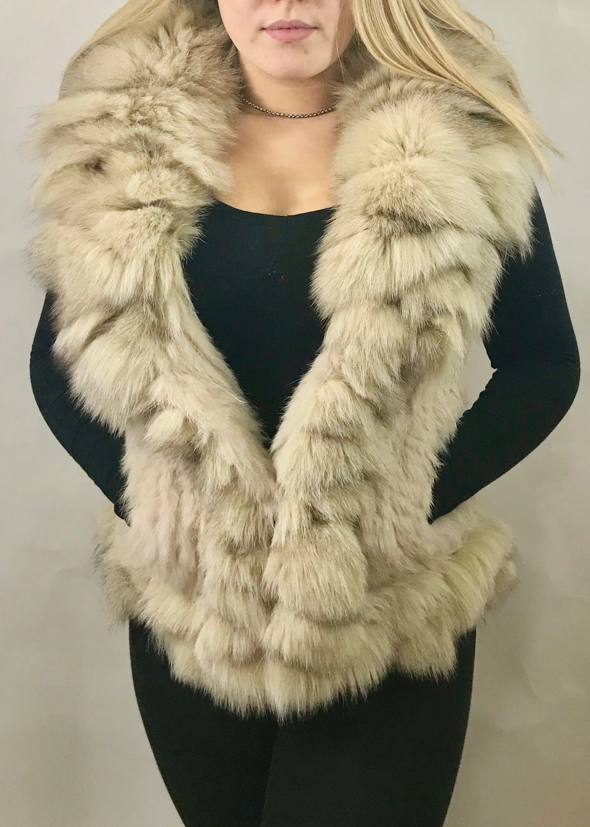 Luxury Fur Gilet in Cream by Feathers Of Italy